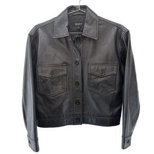 QUINCE 100% Sheep Leather Crop Jacket • XS • black • chic, biker, indie